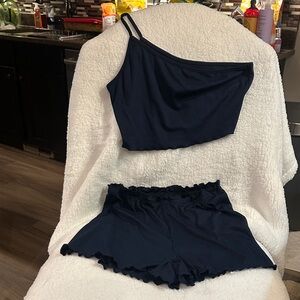 SHEIN Navy Blue Off Shoulder Shorts Set